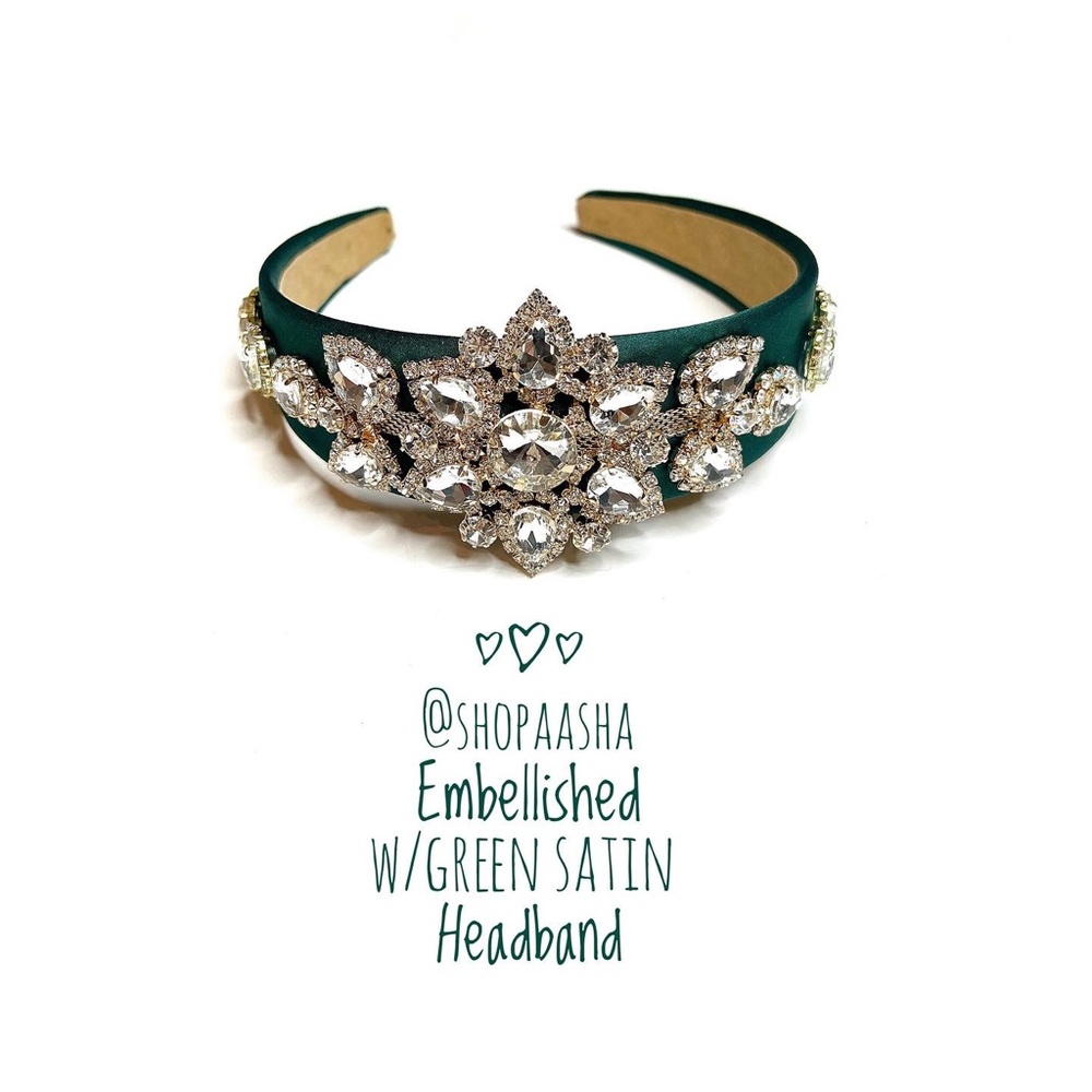 Embellished Green Satin Headband